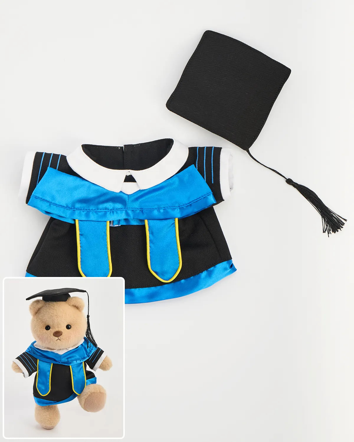 SunPuffy™ Mezuniyet Kepi ve Cüppesi Mavi Etekli Ayı